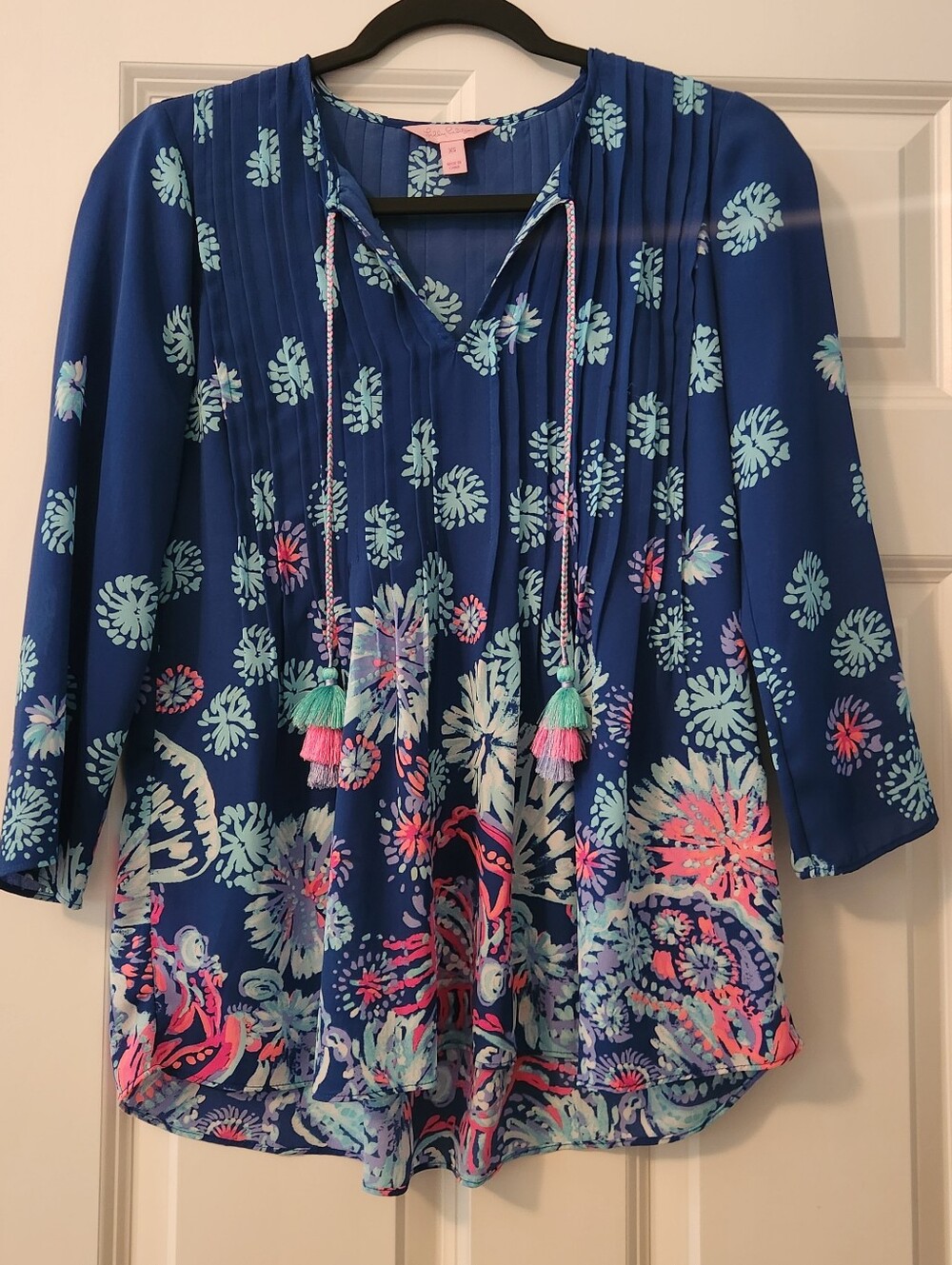 Lilly Pulitzer Royal Blue Floral Tie-Front Tunic